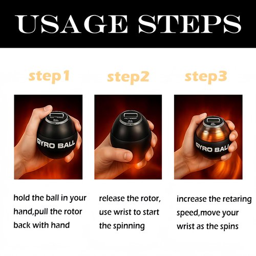 Curaball Hand Exerciser, Hand Exerciser with Counter Hand Balls Auto-Start Gyroscopic Wrist Exercise Ball with Led Lights, Features 5 Light Modes for Strengthen Arms, Fingers & Muscles (Plastic type)