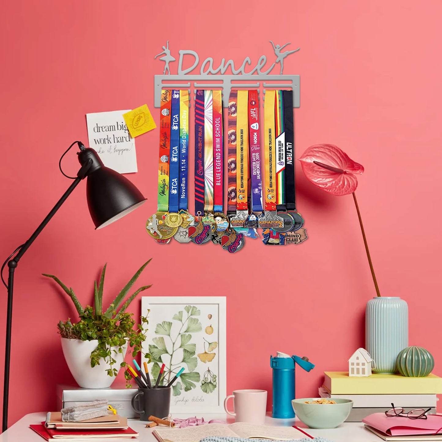Resama Medal Holder Dance Dancer Medal Holder Display Hanger Rack Frame Shelf-Medal Hanger Awards Ribbon Dance Soccer,Gymnastics,Holder Display Rack for 60 Medals Silver