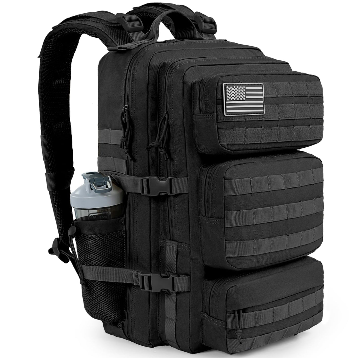 kookoomia Military Tactical Backpack 25L Day Backpack for Men Molle Army 3 Days Assault Pack Bug Out Bag Water Resistant and Heavy Duty Hiking Treeking Rucksack - Black