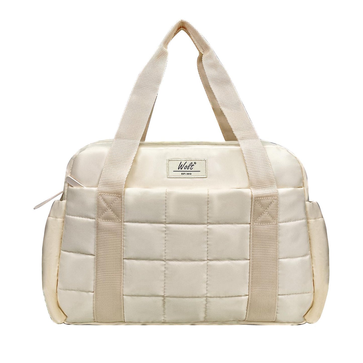 WOLT Small Gym Bag for Women, 14 inch Lightweight Gym Duffle Bag with Wet Compartment Quilted Tote for Sports Workout, Beige