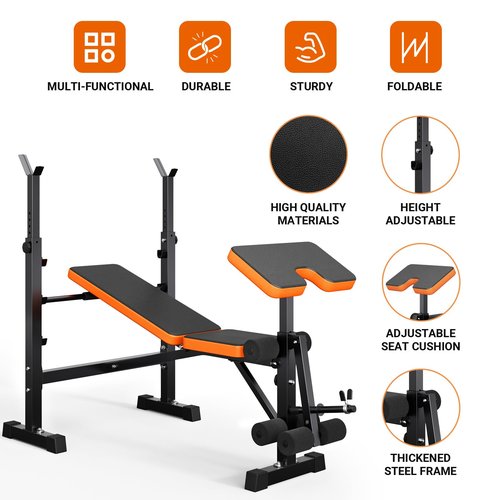 YOLEO 6 in 1 Weight Bench Set for Home Gym, Adjustable & Foldable Weight Bench, Workout Bench with Squat Rack for Bench Press Sit up Incline Flat Decline