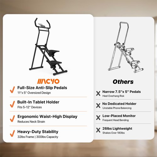 MACYO Stair Stepper for Home Workout - Full-Size Foot Pedals with Tablet Holder, Foldable Stepping Climbers, Easy Assembly, Compact Design for Cardio & Leg Training (Black)