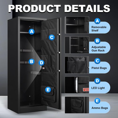 Marcree Gun Safe, 8-12 Gun Cabinets for Rifles and Shotguns with Dual Alarm System, Quick Access Guns Locker with Removable Shelf, Digital Rifle Cabinet for Home, Mute Function, Assembly Required