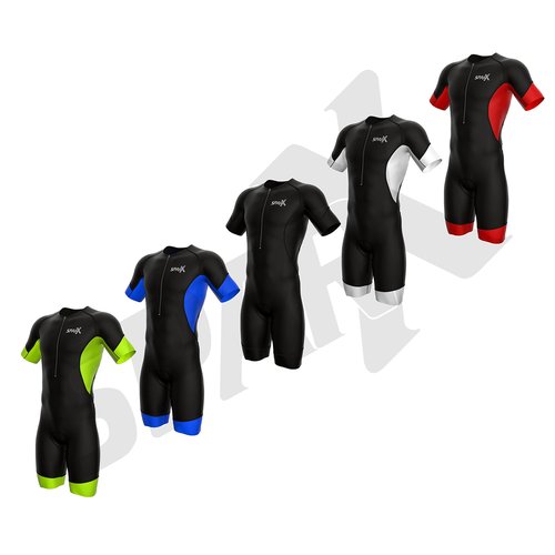 Sparx Men's Elite Sleeved Triathlon Suit Short Sleeve Trisuit SpeedSuit Skinsuit Swim-Bike-Run (Medium, Black/Blue)