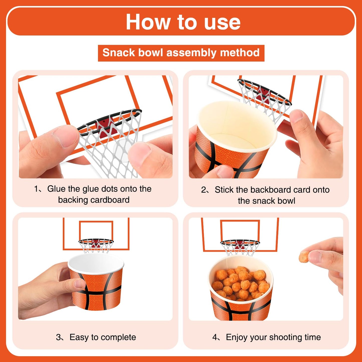 Basketball Party Snack Boxes Set, 96Pcs Basketball-Theme Party Supplies with Snack Bowls, Food Tray, Hoop Backdrop Cards and Glitter Cupcake Toppers for Basketball Birthday Party Decorations