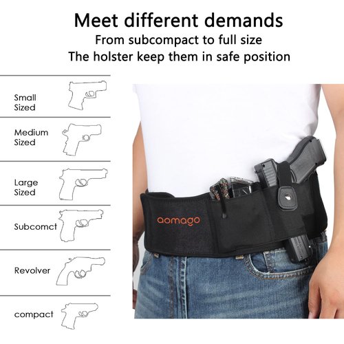 Aomago Belly Band Holsters for Men Women with Extra Mag Pouch - Small Adjustable Waistband, Gun Holster Fits Glock, Bodyguard 380, Taurus 1911, Sig Sauer, etc