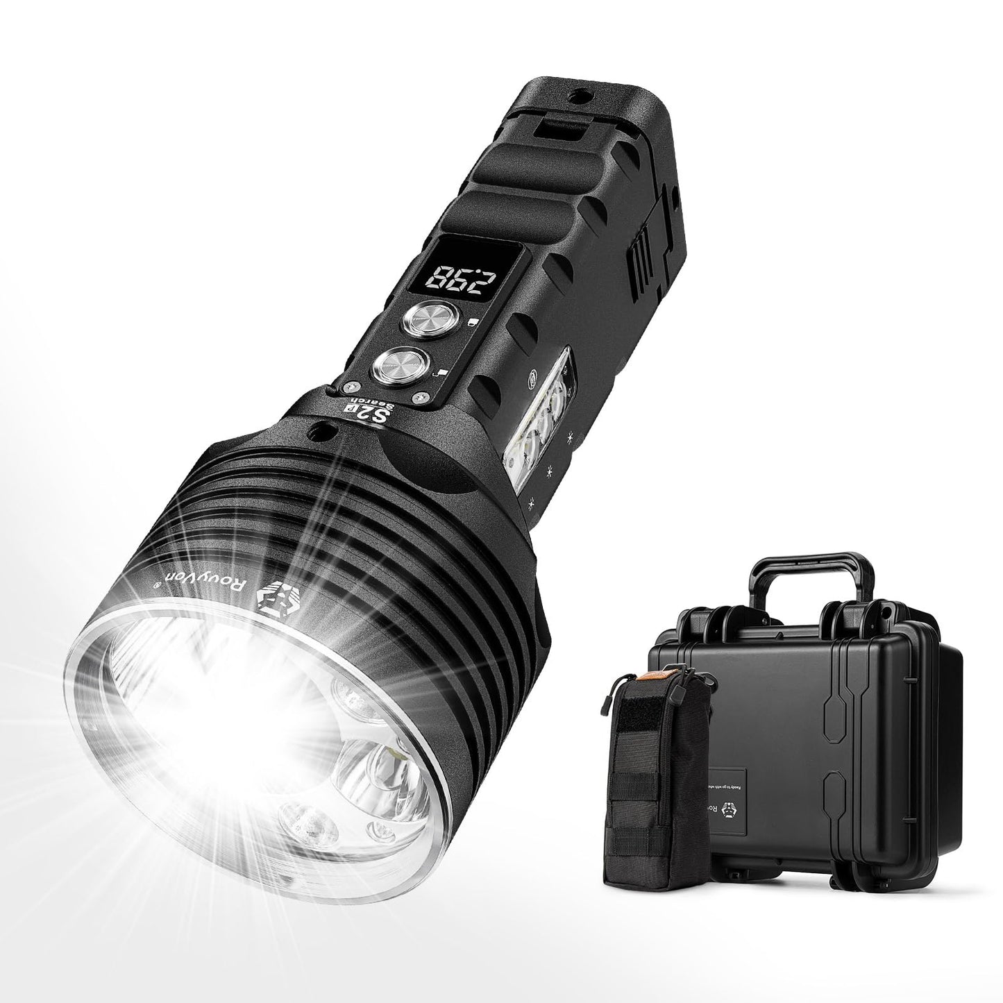 RovyVon S2P Super Bright Flashlight 10,000-Lumen, 1640 FT Light Distance, Rechargeable Flashlight with Power Display, 6 Lighting Modes for Outdoor Search, Rescue and Home Emergencies