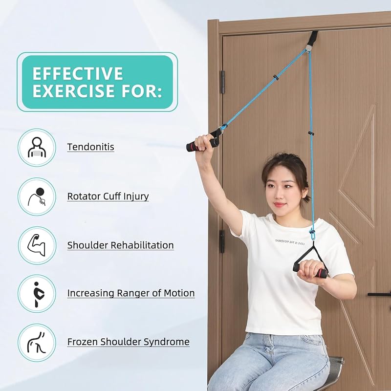 Shoulder Pulley for Physical Therapy with Stainless Steel Wheel and Padded Handles - Over Door Rehab Exercise