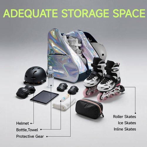 RollingBunny Roller Skates Bag for Women - Large Capacity for Inline Hockey Figure lce Skates, Helmet and Protective Gears, Extra Pockets, Enhanced Zipper, Padded Strap, PU Leather
