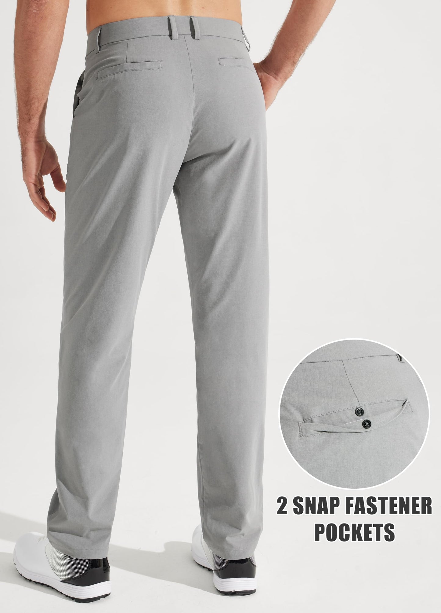 Libin Mens Golf Pants Stretch Work Dress Pants 30" Quick Dry Lightweight Business Casual Pant for Men Comfy Water Resistant, Light Grey, 44W x 30L