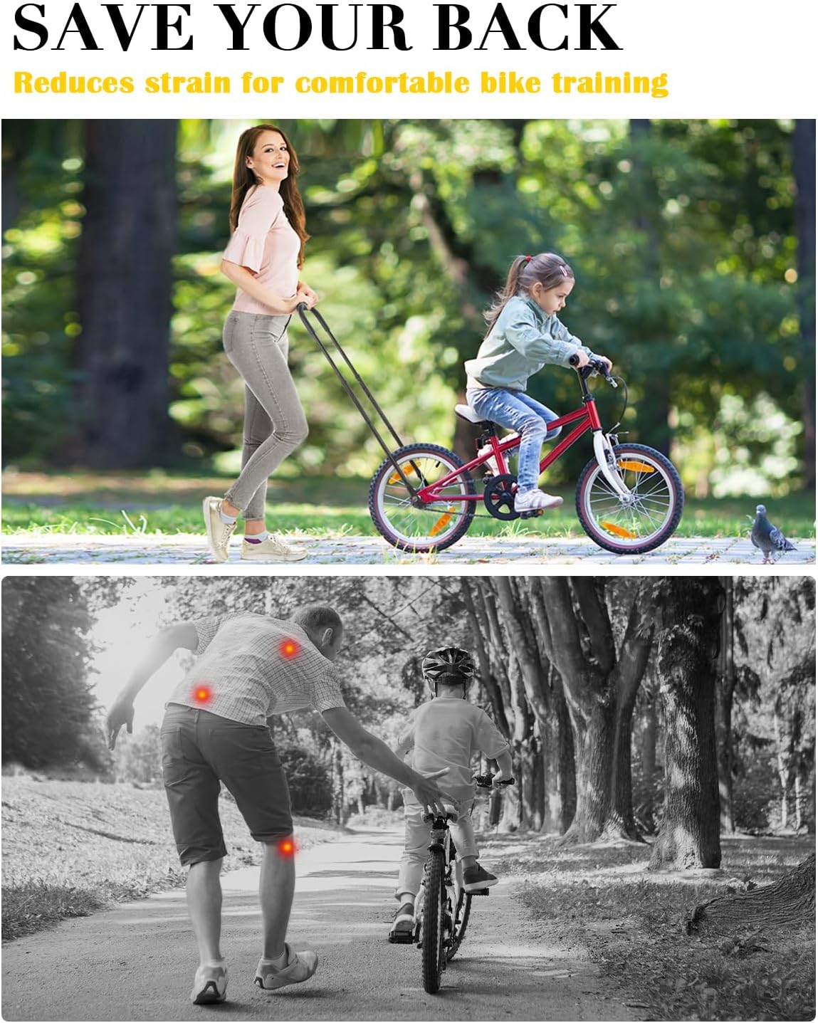 Kids Bike Training Handlebar | Ergonomic Push Assist Stabilizer for Safe Riding, 6-Level Height Adjustable, High Carbon Steel Frame - Quick-Install Design for Balance Bikes (5-12 Years)
