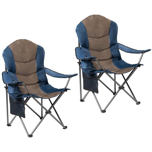 Foristrail 2 Pack Folding Camping Chairs for Adults - High Back Padded Portable Outdoor Lawn Chairs 400lbs Capacity, Adjustable Armrests - Lightweight Camp Chairs Set (Blue & Brown)