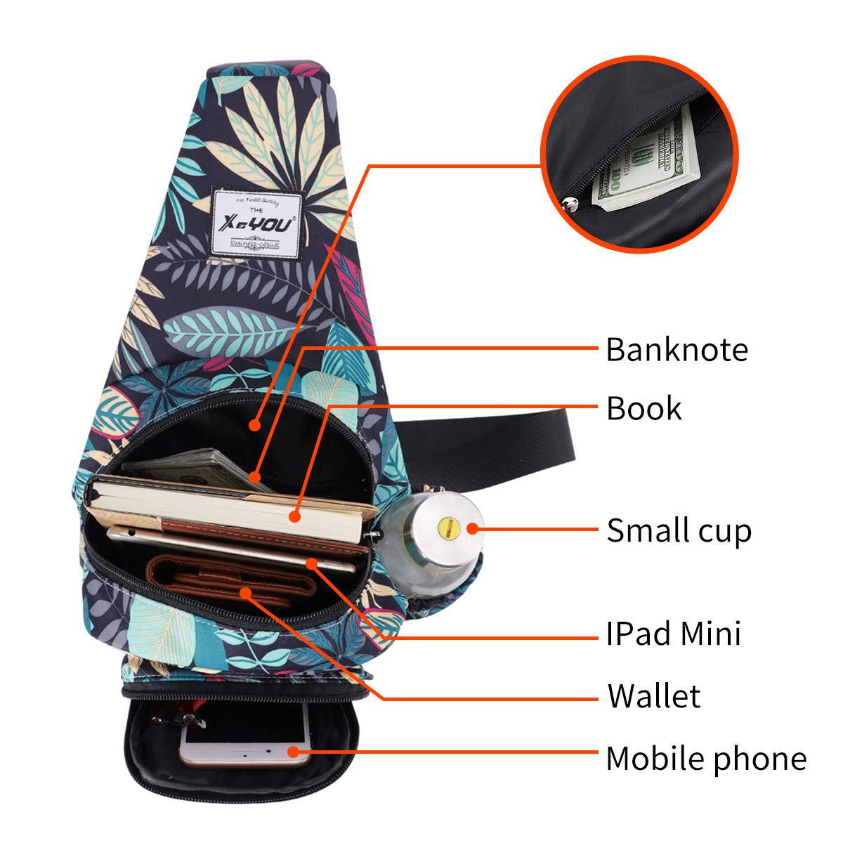 XEYOU Small Sling Bag for Women Crossbody Backpack Hiking Travel Daypack Chest Bag Lightweight Shoulder Bag