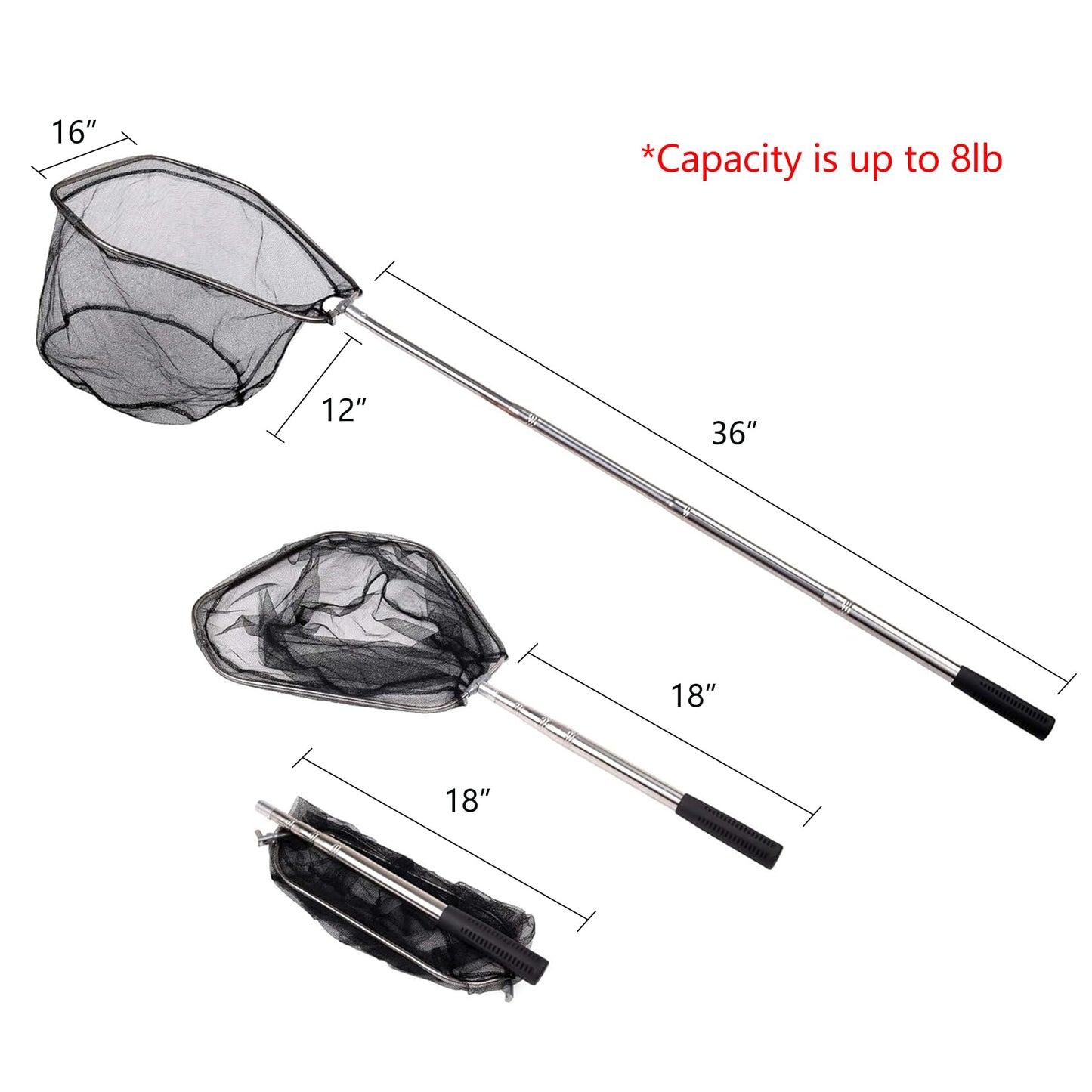 Fishing Landing Net with Telescoping Pole, Strong Stainless Handle Full Extended to 48 Inches