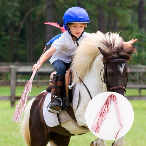Aesnoun Horse Training Roman Whip, Equestrian Faux Leather Riding Crop, 17.7" Essential Thick Equestrian Tool Floggers Whip for Training and Riding Horses for Kentucky Derby, Preakness Stakes (Pink)