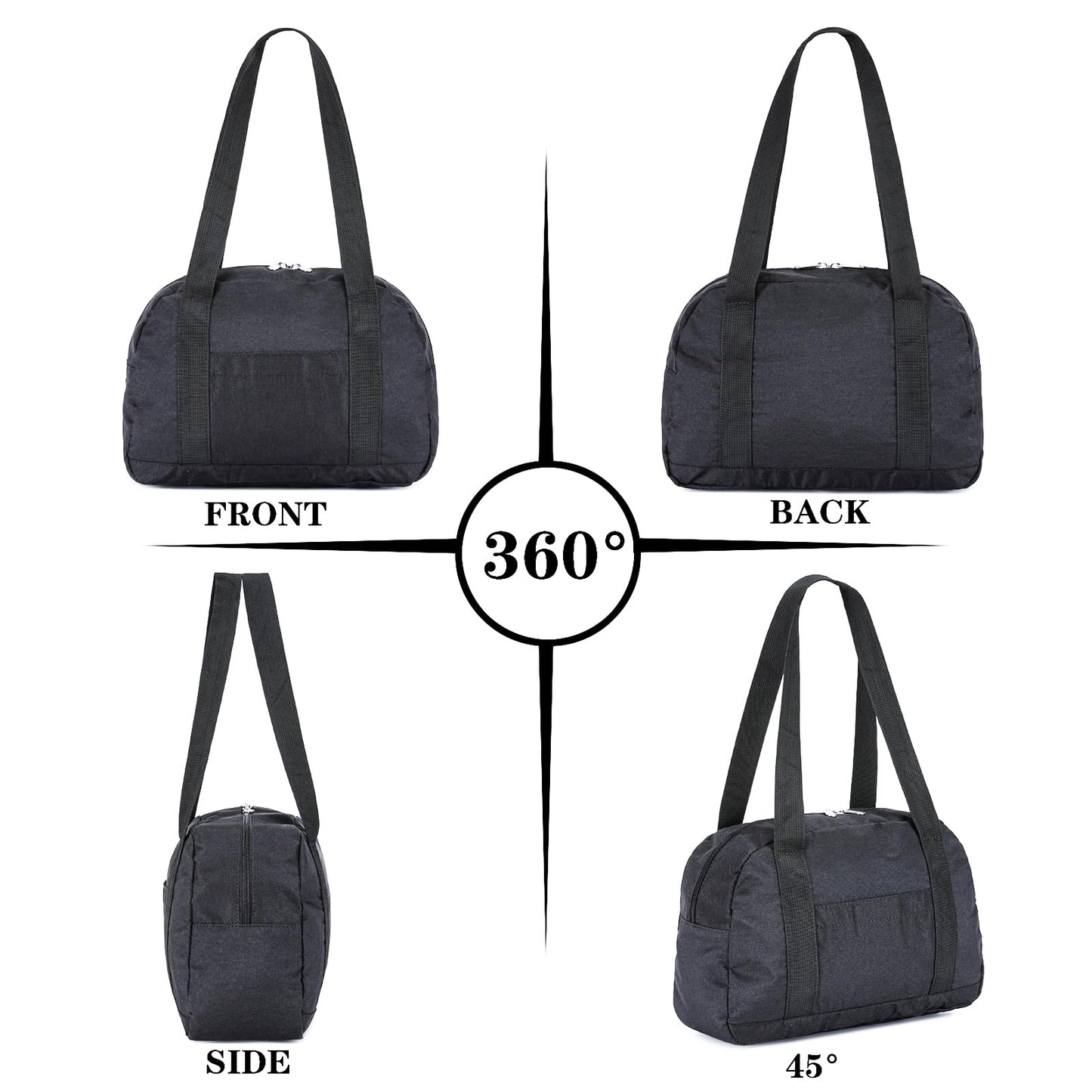 Mini Gym Bag for Women Girls, 12 inch Small Gym Tote Bag, Lightweight Carry On Small Duffle Bag for Travel Sports (Black)