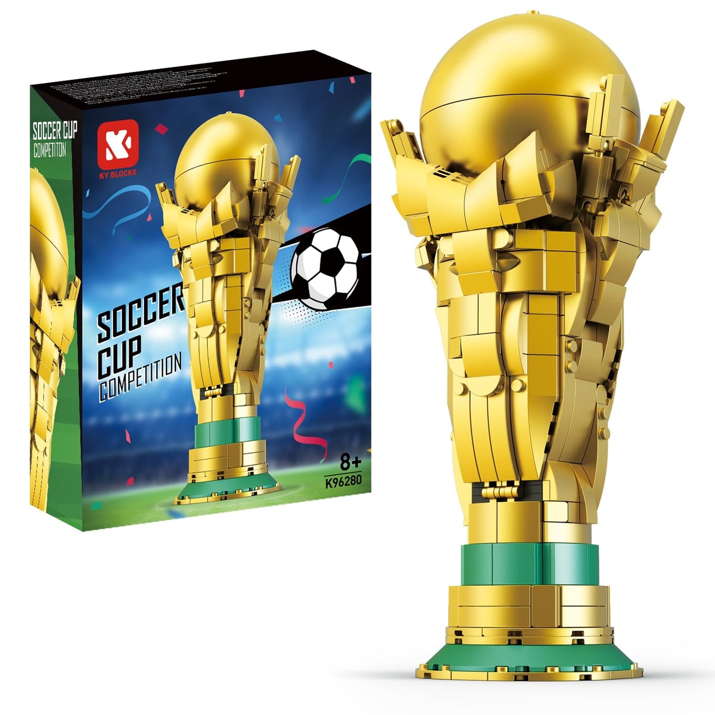 Lovinkiki Soccer Trophy Building Set - STEM Golden Footballl Cup Model for Display Iconic Gold Sports Desk, Home Decoration for Soccer Fans - 446PCS