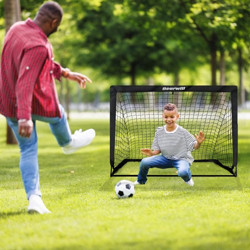 Bearwill Soccer Goal, Kids Soccer Goals for Backyard Set of 2, 4x3ft Portable Soccer Goal Pop Up Soccer Net, Kids Soccer Net for Backyard Training Equipment with Soccer Ball, Ladder, Cones, Targets