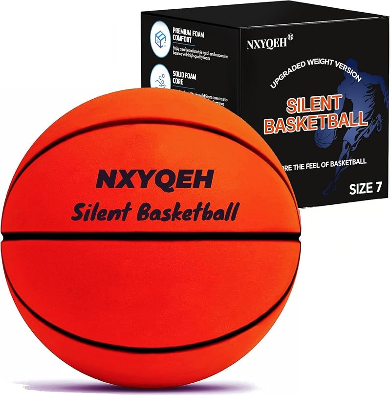 Silent Basketball Size 7 (29.5”) Orange – 600g Foam Airless Indoor Basketball with Deep Grooves