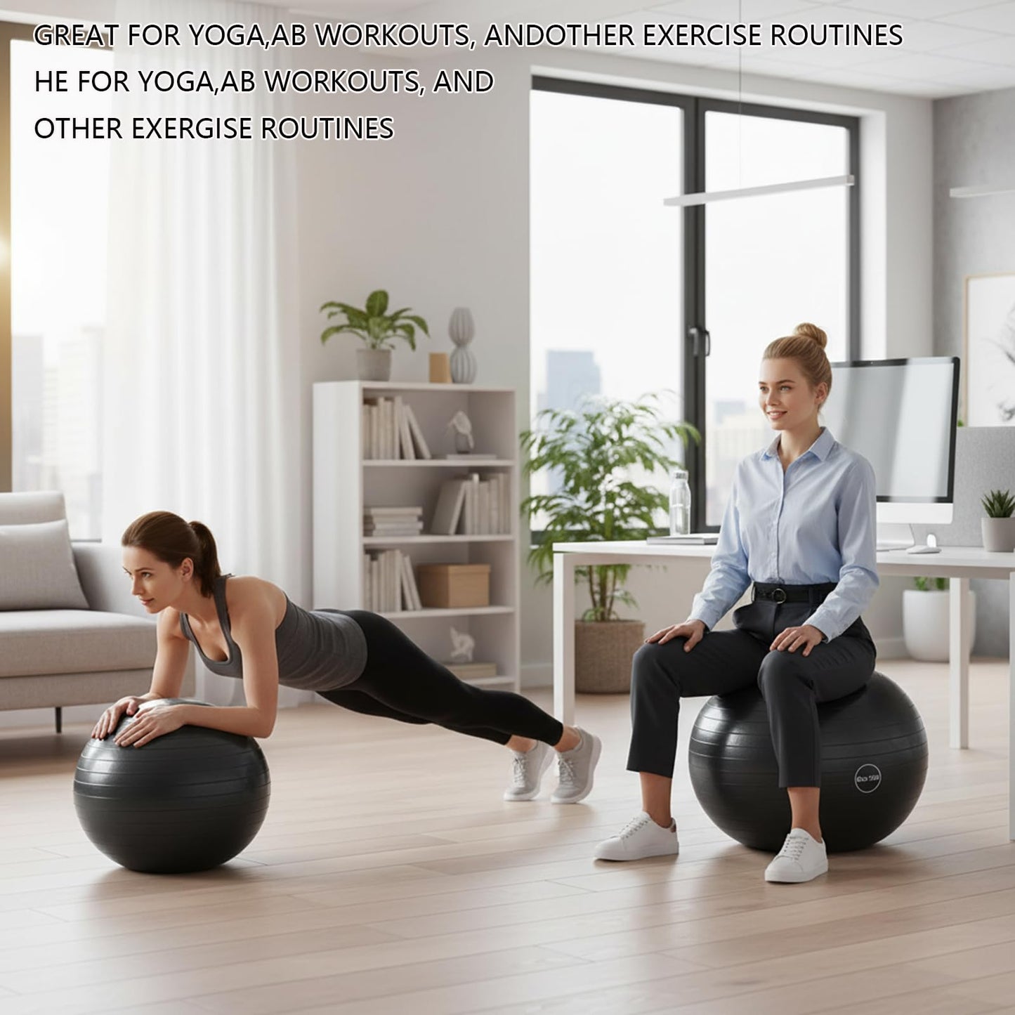 UMEUKEJI Anti-Burst Yoga Ball with Quick Pump, Non-Slip Stability Ball for Exercise, Home Office, 65cm(26in) Black