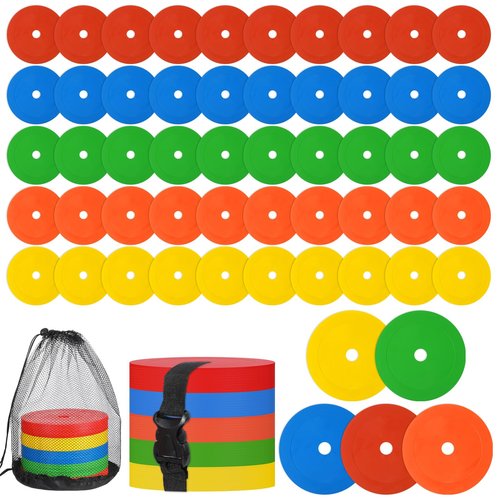 BOHUIZ 50Pcs Flat Cones Spot Markers, 6 Inches Non-Skid Floor Hole Soccer Cones Field Court Spot Markers Flat Discs for Soccer Football Basketball Speed Agility Training Gym Dance Org