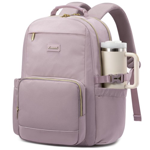 LOVEVOOK Laptop Backpack for Women with Pouch Pocket for Large Capacity Cup,17 Inch Laptop Computer Bag Travel Backpack Purse,Waterproof Work Business Backpack College Teacher Bags,Grayish Purple