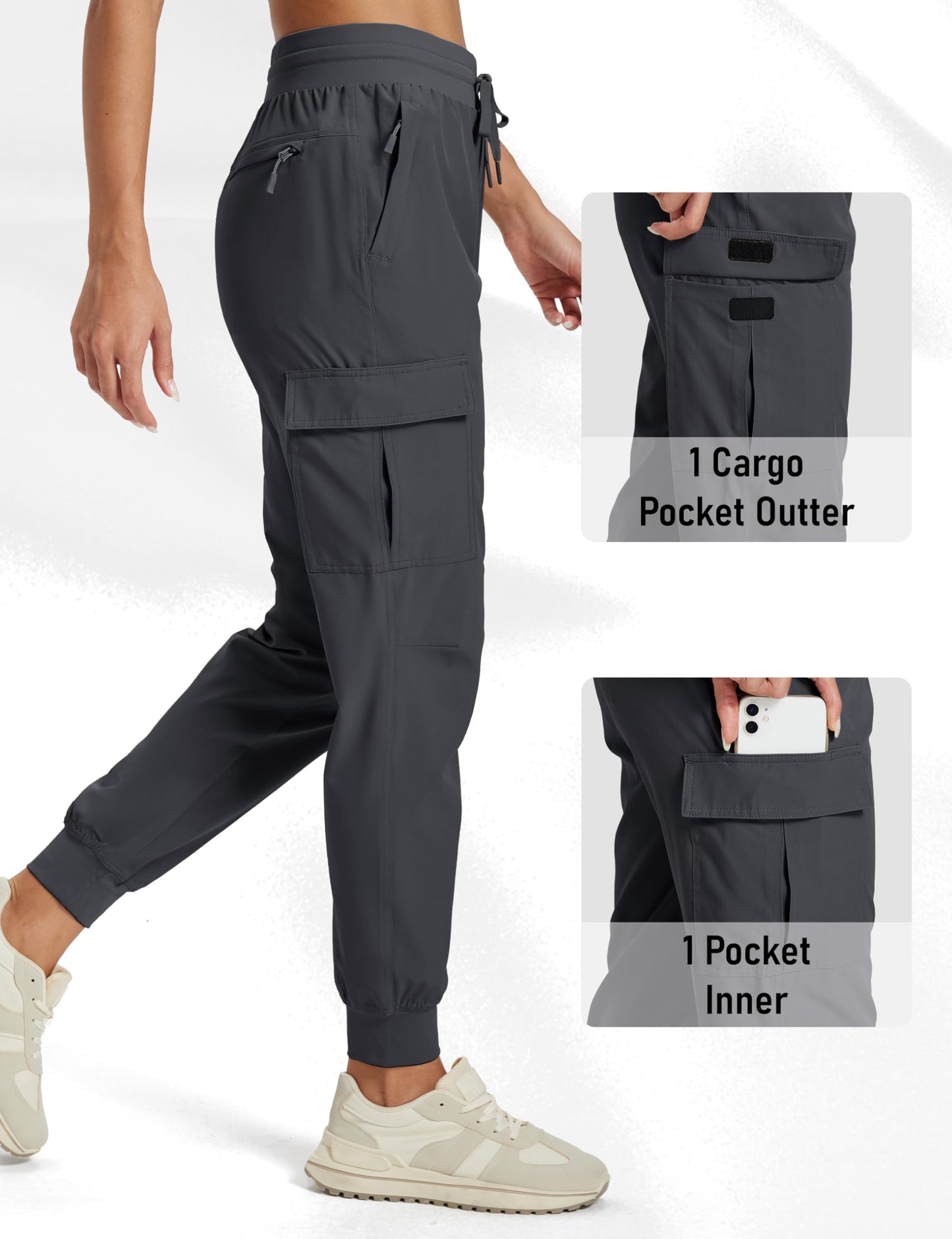 MAGCOMSEN Women's Hiking Pants Lightweight Quick Dry Water Resistant Cargo Joggers Workout Casual 5 Pockets Gray M