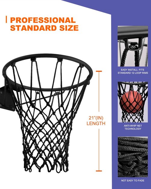 XXXYYY Black Basketball Net Outdoor Heavy Duty, 2022 Newest Professional On-Court Quality [6.88Ounce], Fits Outdoor Standard Size Hoop, All Weather Anti Whip-12 Loops