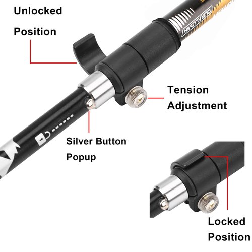 A ALAFEN Aluminum Collapsible Ultralight Travel Trekking Hiking Pole for Men and Women, Black 1 Single Pole