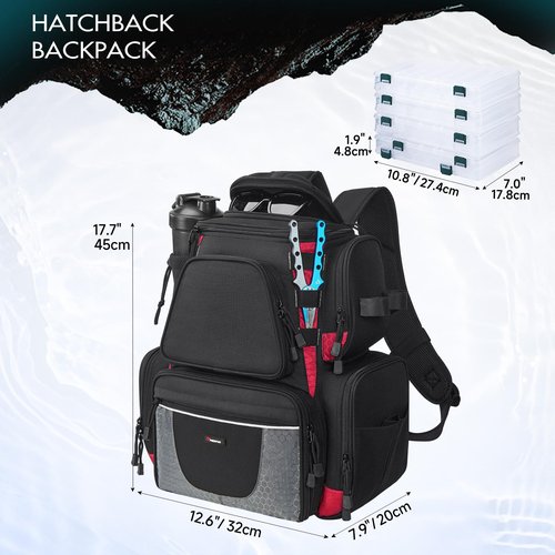 Piscifun Fishing Tackle Backpack with 4 Trays, Large Outdoor Storage Tackle Bag with Protective Rain Cover, Black