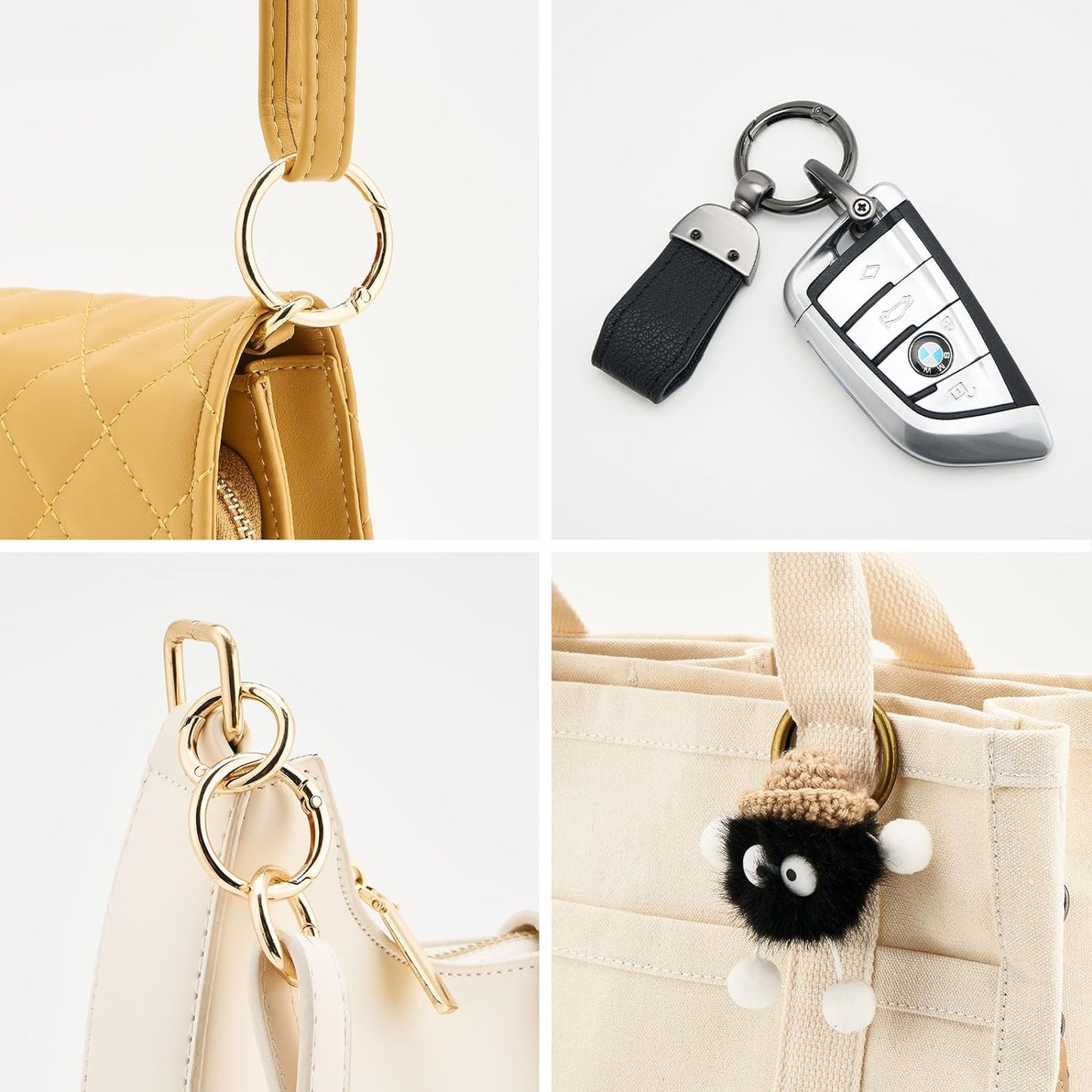 15pcs Trigger Spring O Rings Round,Metal Keychain Ring Round Carabiner Clips for Keyrings Buckle, Bags,Purses