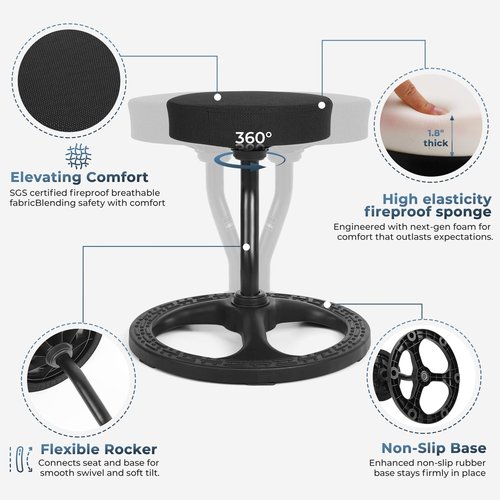 Upaloop Fitness Seat, ADHD Chair Stool for Stability, Balance, Yoga, Office, School, Wellness, Active Sitting with Non-Slip Base and Washable Seat Cover