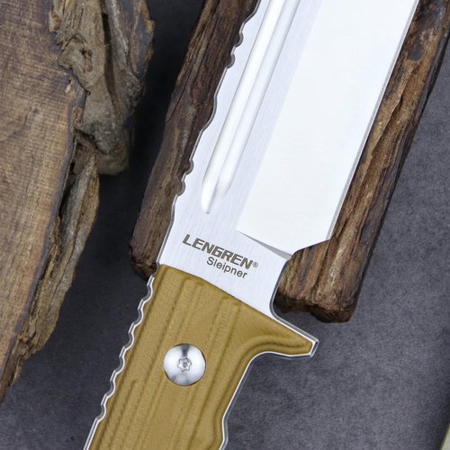 LENGREN Tactical Fixed Blade Knife, 11.8 inch, Full Tang Tanto Blade with G10 Handle and Kydex Sheath (Khaki handle white blade)