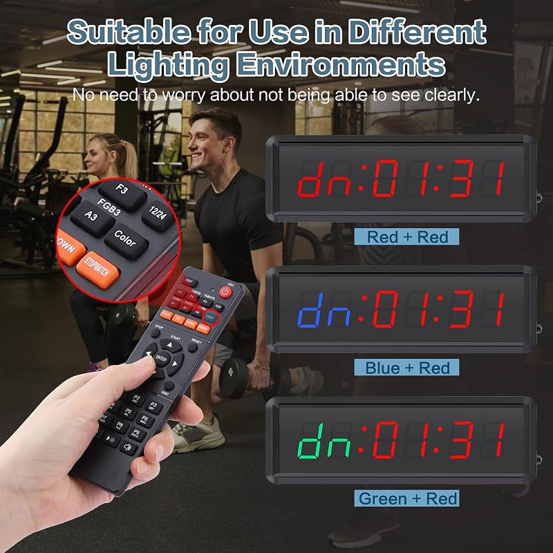 PELLOR Gym Timer with Remote & Push Button for Tabata, EMOM & HIIT