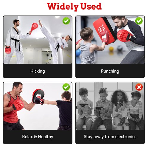 Punching Mitts Kick Pack Set, Boxing Pads Curved Focus Punching Mitts Kickboxing Striking Target Pads for Kids Men Women, Martial Arts Training Equipment for Boxing Taekwondo Karate Muay Thai