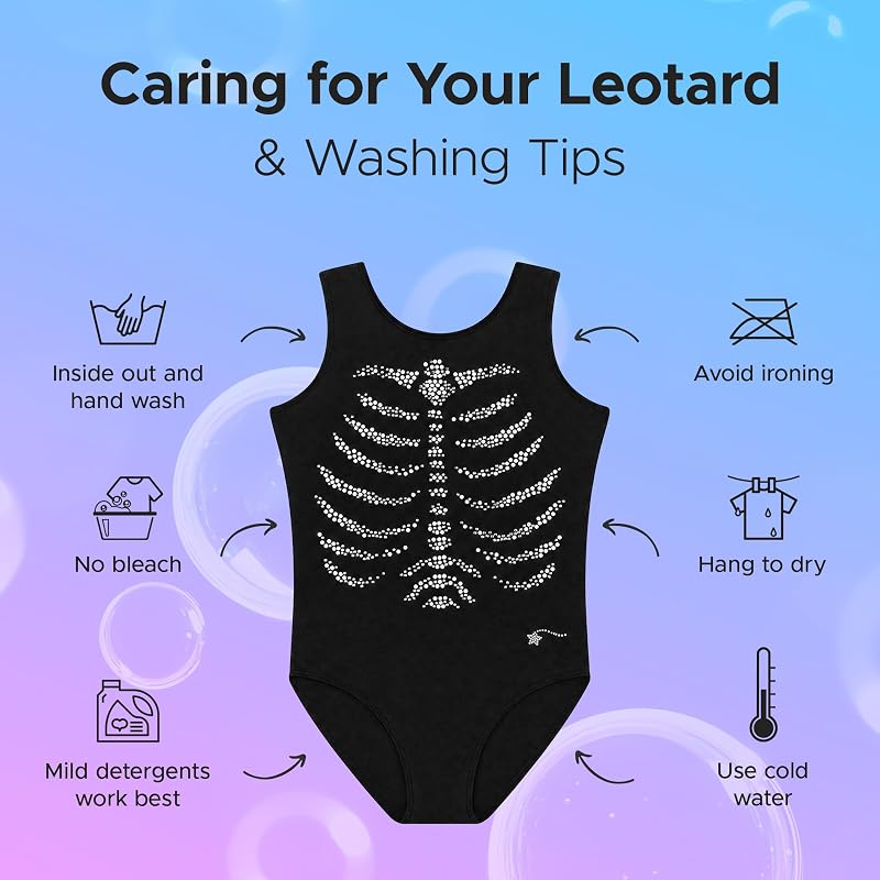 Destira Crystal Ribcage Halloween Leotard for Girls, Black - Variation: Crystal Ribcage+Girls 8