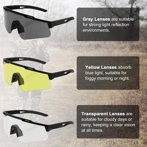 ToopMount Tactical Eyewear Anti Fog, ANSI Z87.1 Shooting Glasses with 3 Interchangeable Lens UV400 Protection Airsoft Goggle