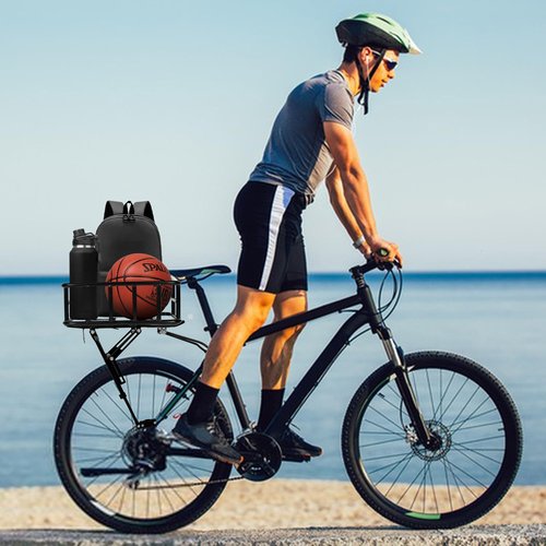 SAMRELAX Universal Rear Bike Rack with Basket - Bicycle Cargo Rack with Cargo Net and Linner, Cycling Pannier Rack, Adjustable Bike Touring Luggage Racks