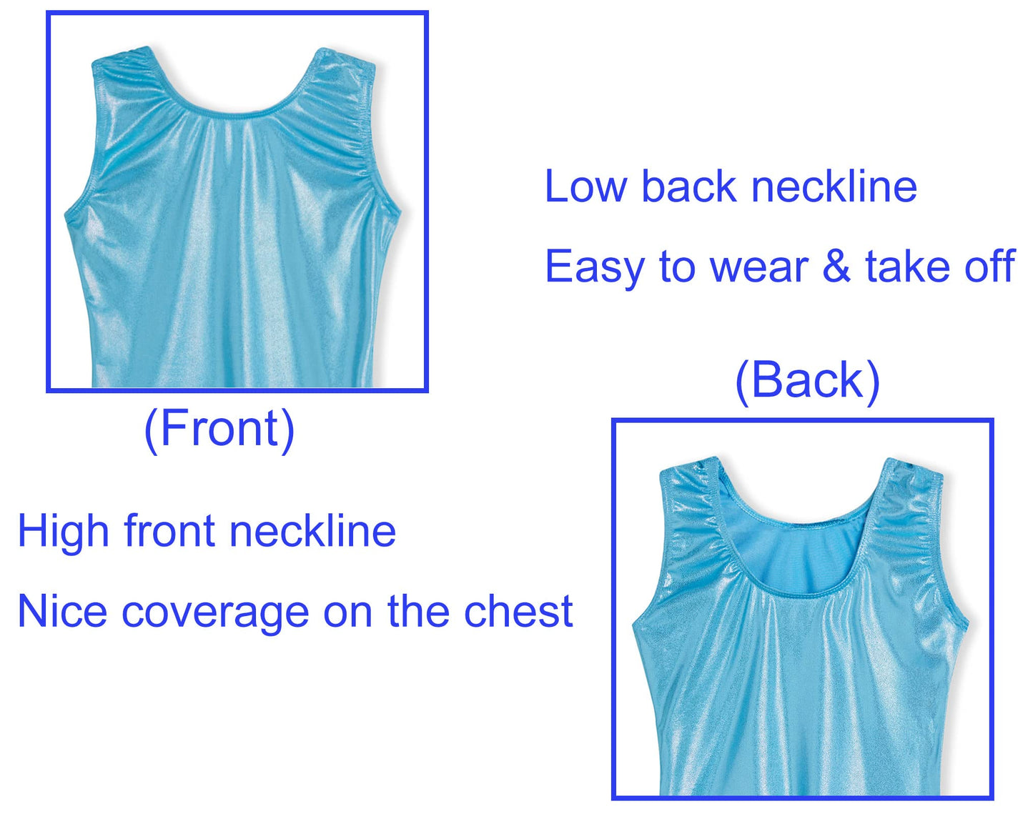 Domusgo Girls Gymnastics Leotards Size 9-10 Years Old One Piece Shiny Sleeveless Solid Blue Tumbling Outfits