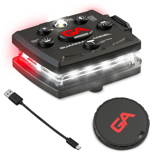 Guardian Angel Micro Series Safety Lights, (All White Front & Red Rear) | Rechargeable, Magnetic & Hands-Free Wearable LED Flashlight for Dog Walking, Cycling, Hiking, Camping & Fishing