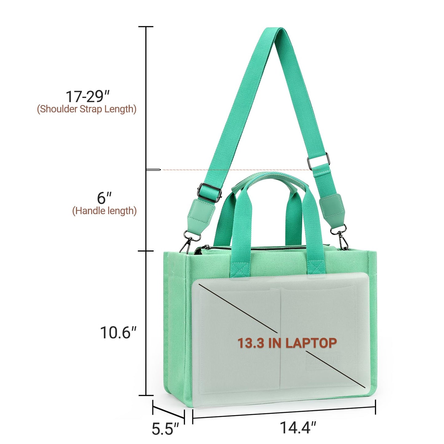 ZORFIN Canvas Tote Bag for Women with Zipper and Compartments Crossbody Work Laptop Bag for Travel College Office, Yellow Green