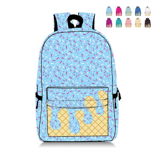 Tarvione Ice Cream Backpack Kawaii Shoulder Bag with Side Pockets Cute Large Capacity Daypack Lightweight for Women Men Daily Use Travel Hiking Camping(Light Blue)