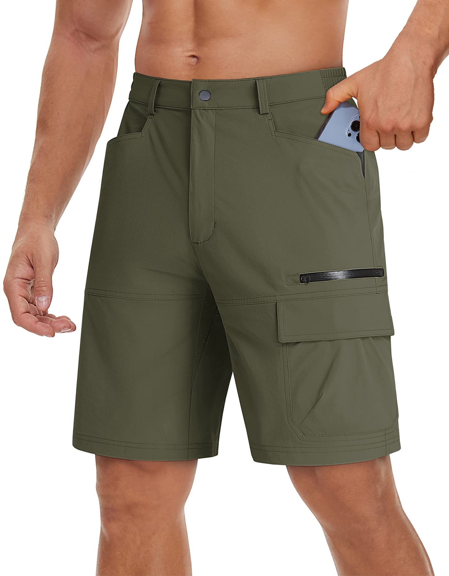TACVASEN Cargo Shorts for Men Outdoor Work Hiking Shorts Lightweight Quick Dry Casual Summer Golf Dress Fishing Elastic Waist Green 38