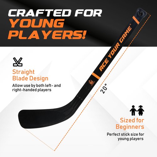 ACE HOCKEY - Shinny Hockey Set - Complete 4-Player Indoor/Outdoor Kit - Knee Hockey Goal Set (2) Goals, (2) Sticks, and (6) Foam Balls - Mini Hockey Set
