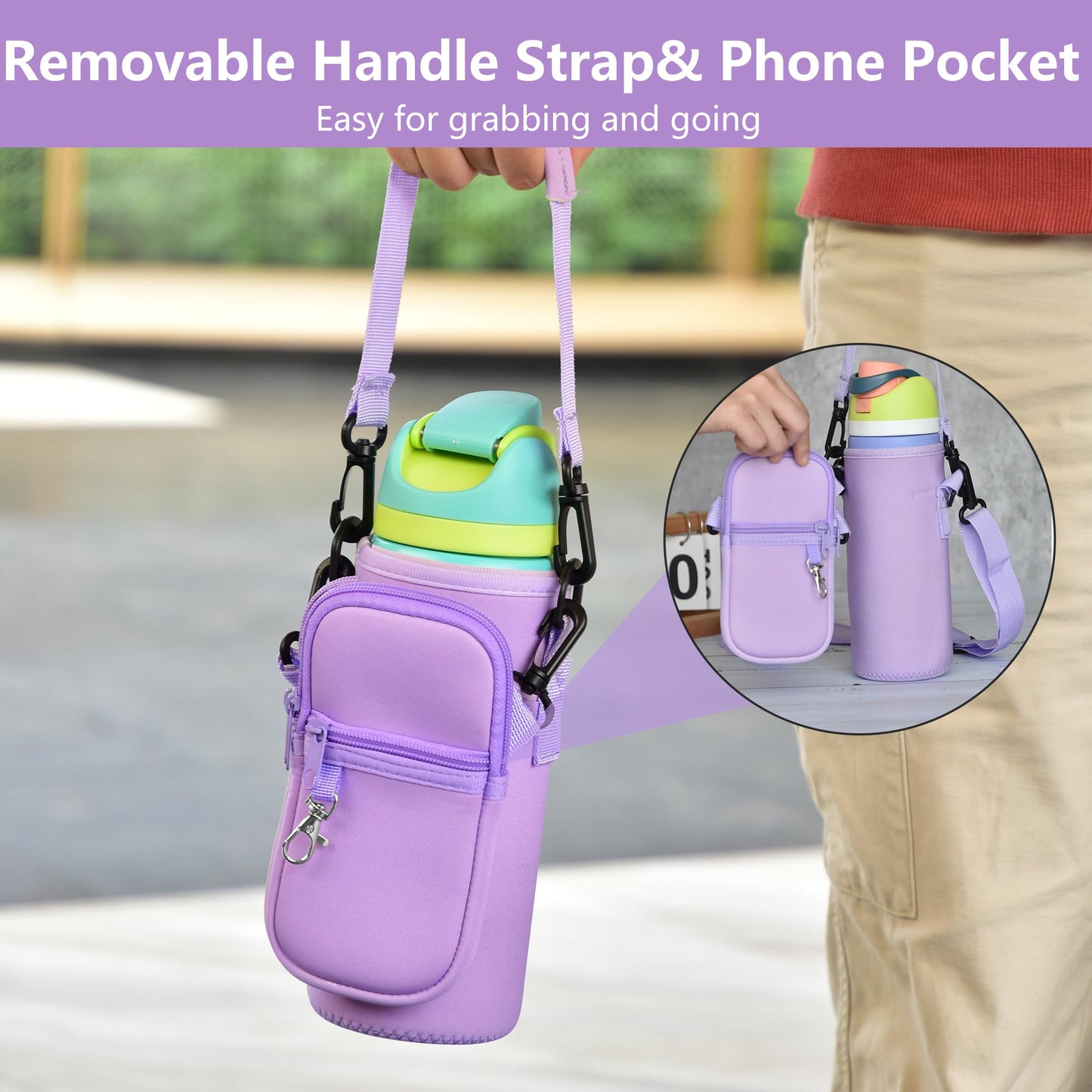 Icesip Purple Water Bottle Carrier Bag with Strap, Fits Owala FreeSip 32 oz
