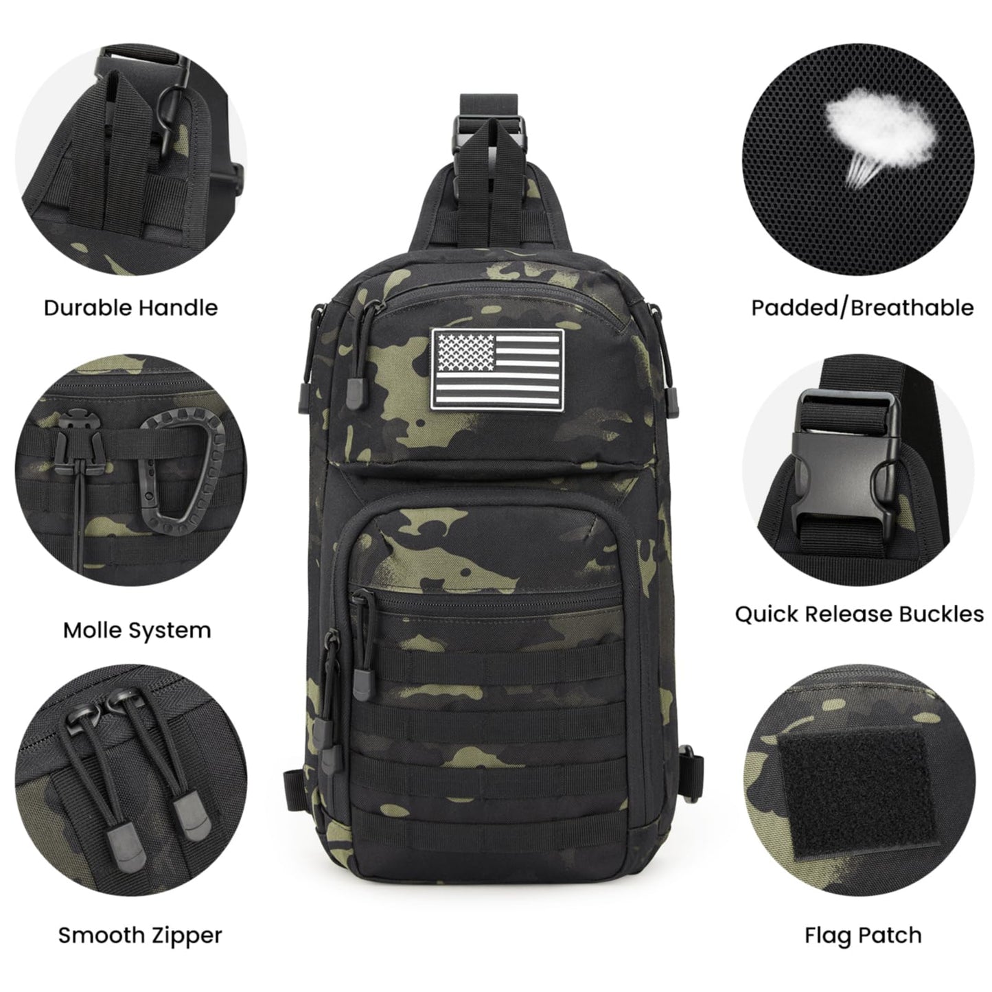 G4Free 10L Tactical EDC Sling Bag Backpack Military Molle Chest Shoulder Assault Pack for Concealed Carry(Black Cp)