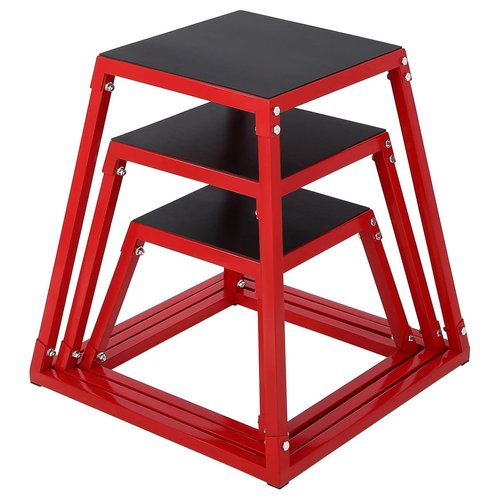 Plyometric Jump Box,Heavy Duty Steel Jumping Box with Rubber Pad,Step Up Box Set(12 18 24 Inch),550lbs Capacity,Deadlift Platform for Strength Training Conditioning Step Up Workouts Men Women Red