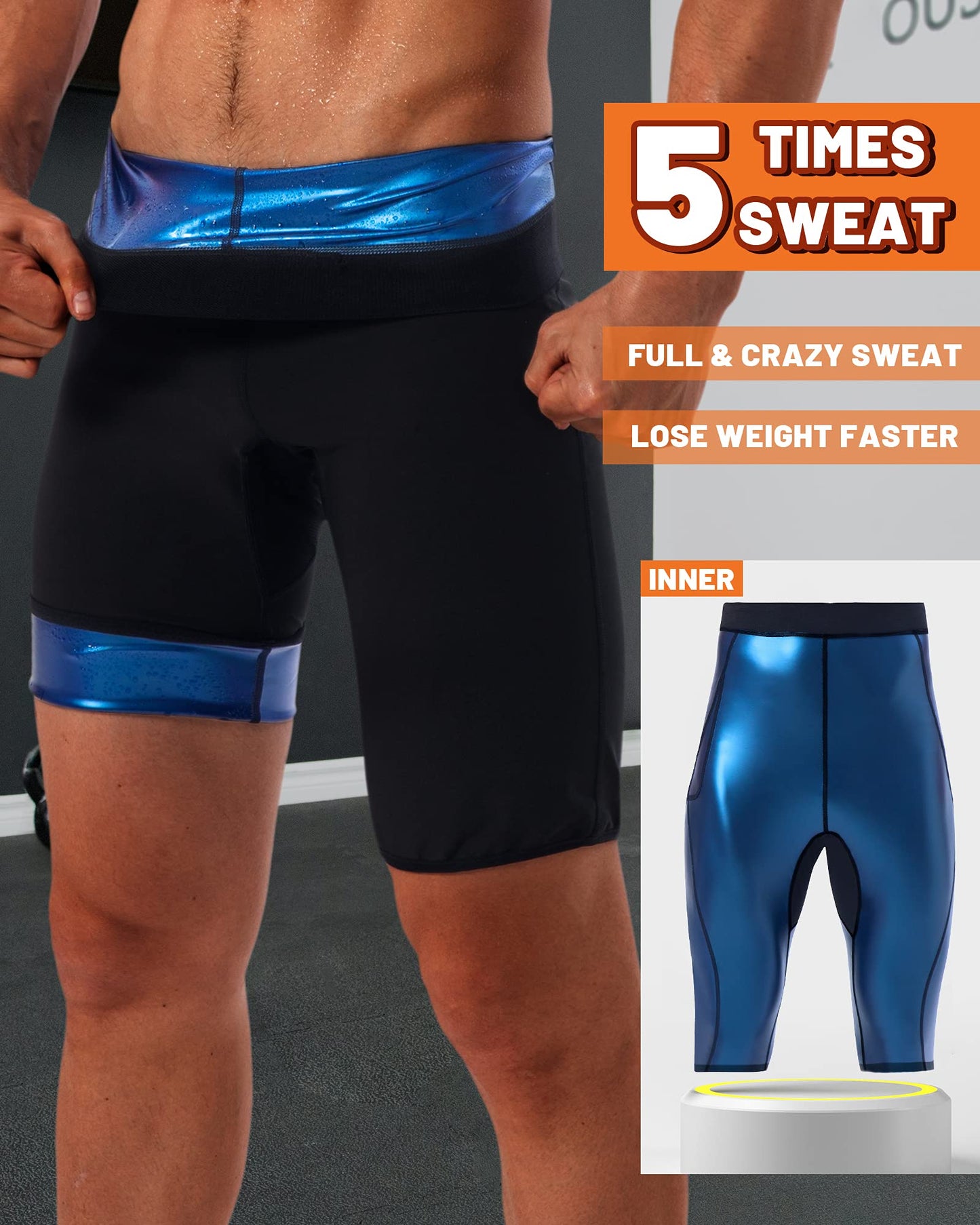LMCOB Men's Thermo Leggings - Hot Sauna Shorts, Compression Hight Waist Pants, Workout Body Shaper, Sauna Suit (BH70011-01-XL)