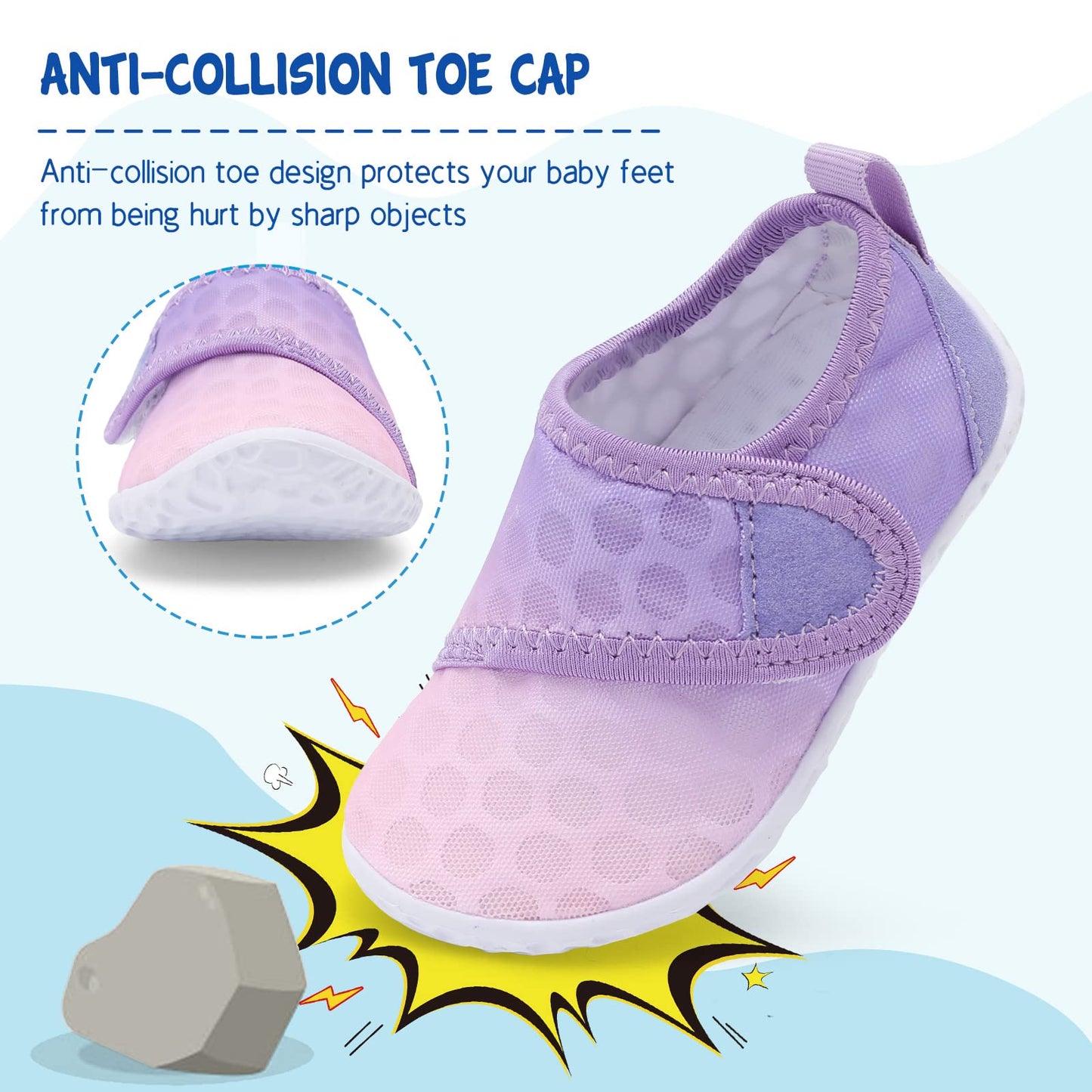 LeIsfIt Toddler Water Shoes Boys Girls Barefoot Aqua Socks Kids Breathable Quick-Dry Swim Shoes for Beach Pool Surf, Gradient Purple, 6 Toddler