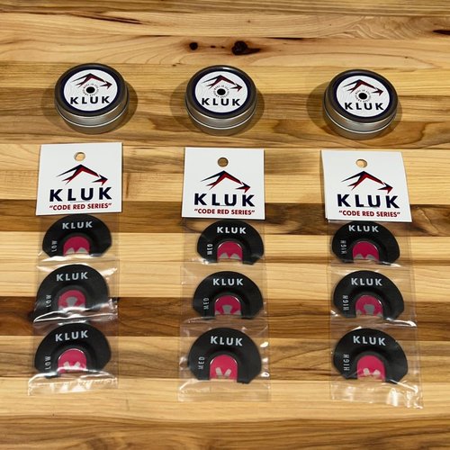 KLUK Custom Calls - Code Red Series Turkey Mouth Call 3-Pack, Ultimate Combination of Top-Performing Turkey Mouth Calls, Recon RED, TOP Secret & The Wingman (Medium Stretch)
